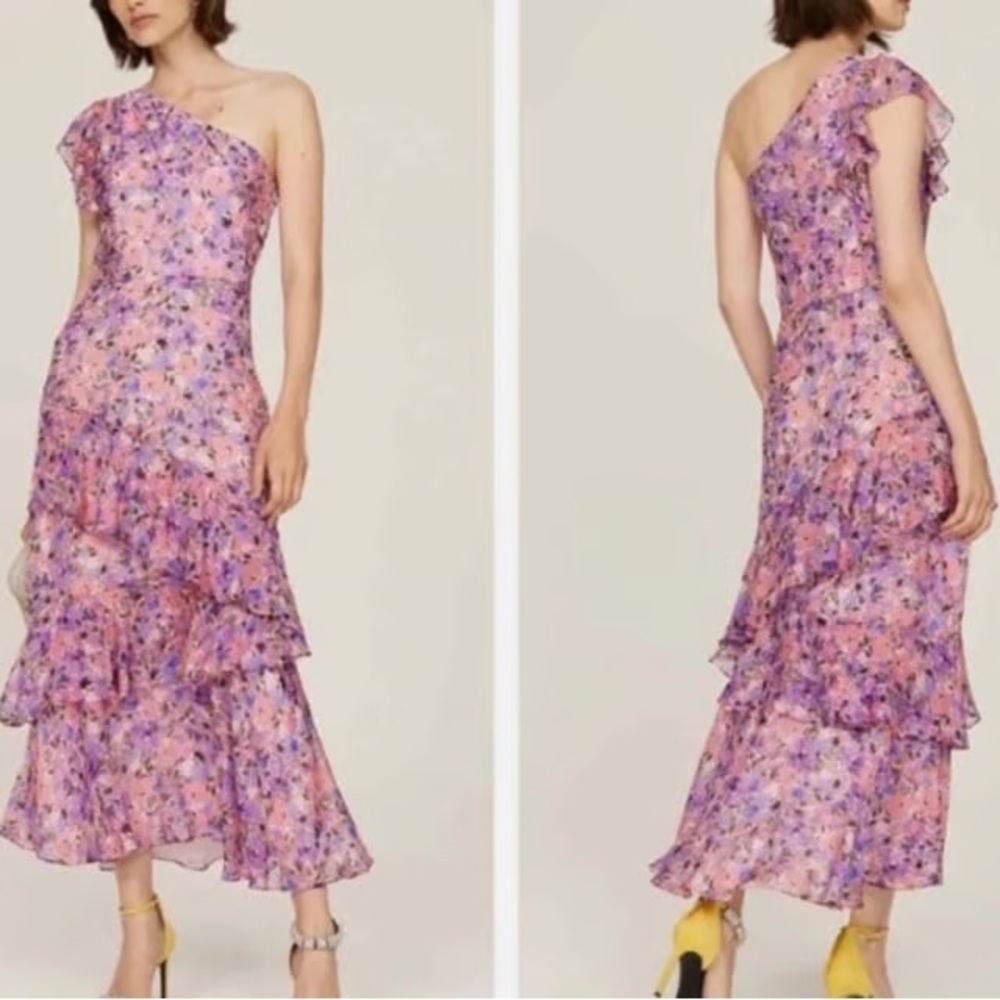 Shoshanna Purple Floral One-Shoulder Dress